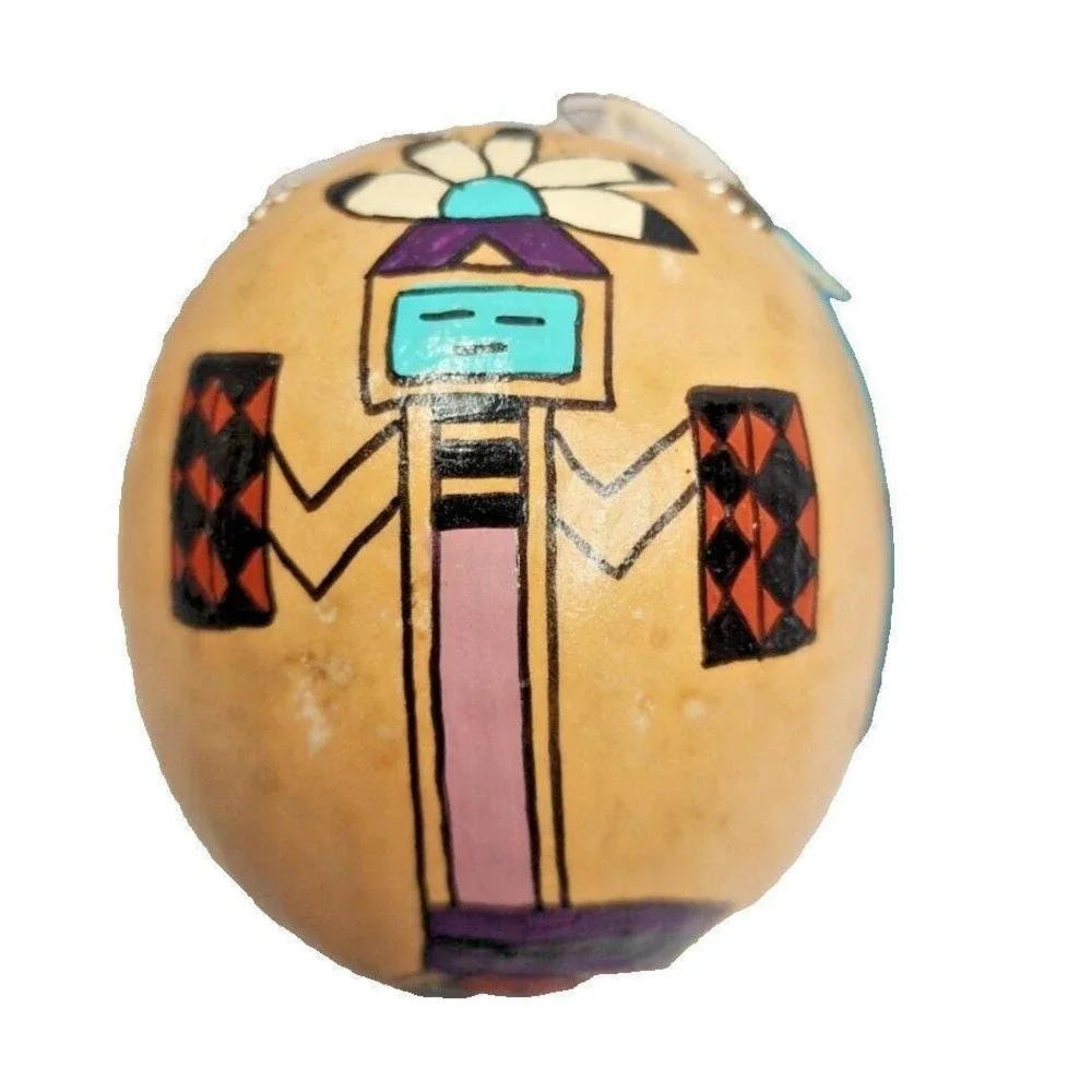 Vintage Carrol Beserra Hopi Hand Painted Kokopelli Gourd Egg Ornament